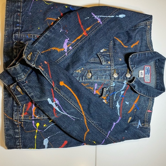 OLD NAVY HAND PAINT BLUE JEAN JACKET SIZE M - Picture 2 of 7